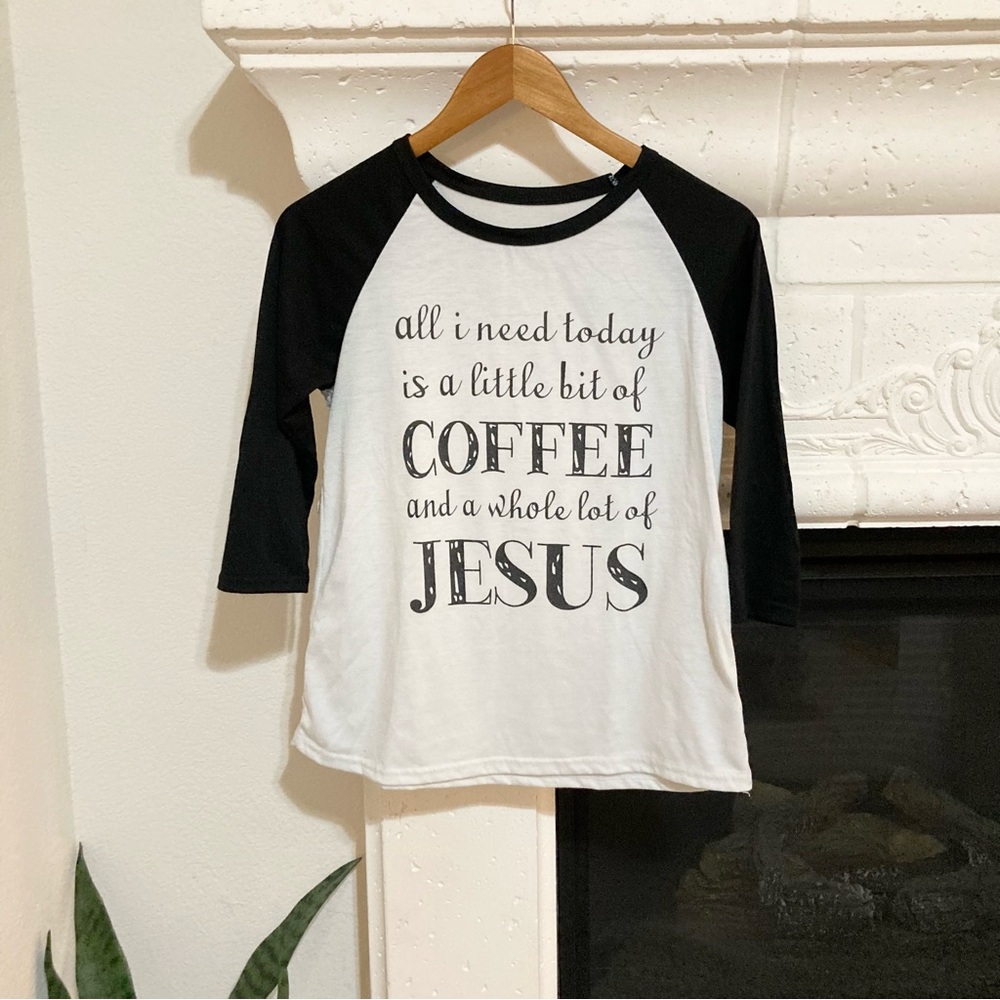 Jesus Coffee Black and White Baseball Tee Size Small S